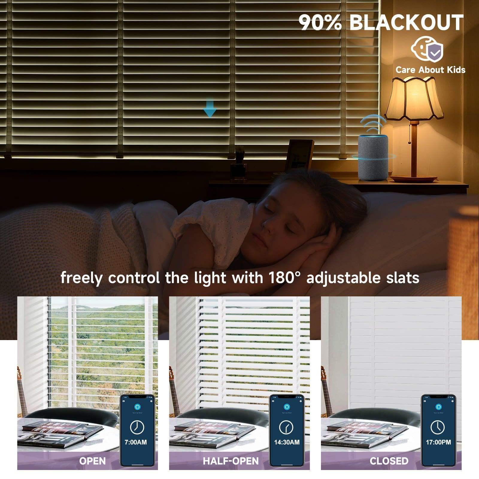 Graywind Electric Real Wooden Blinds |  Basswood White