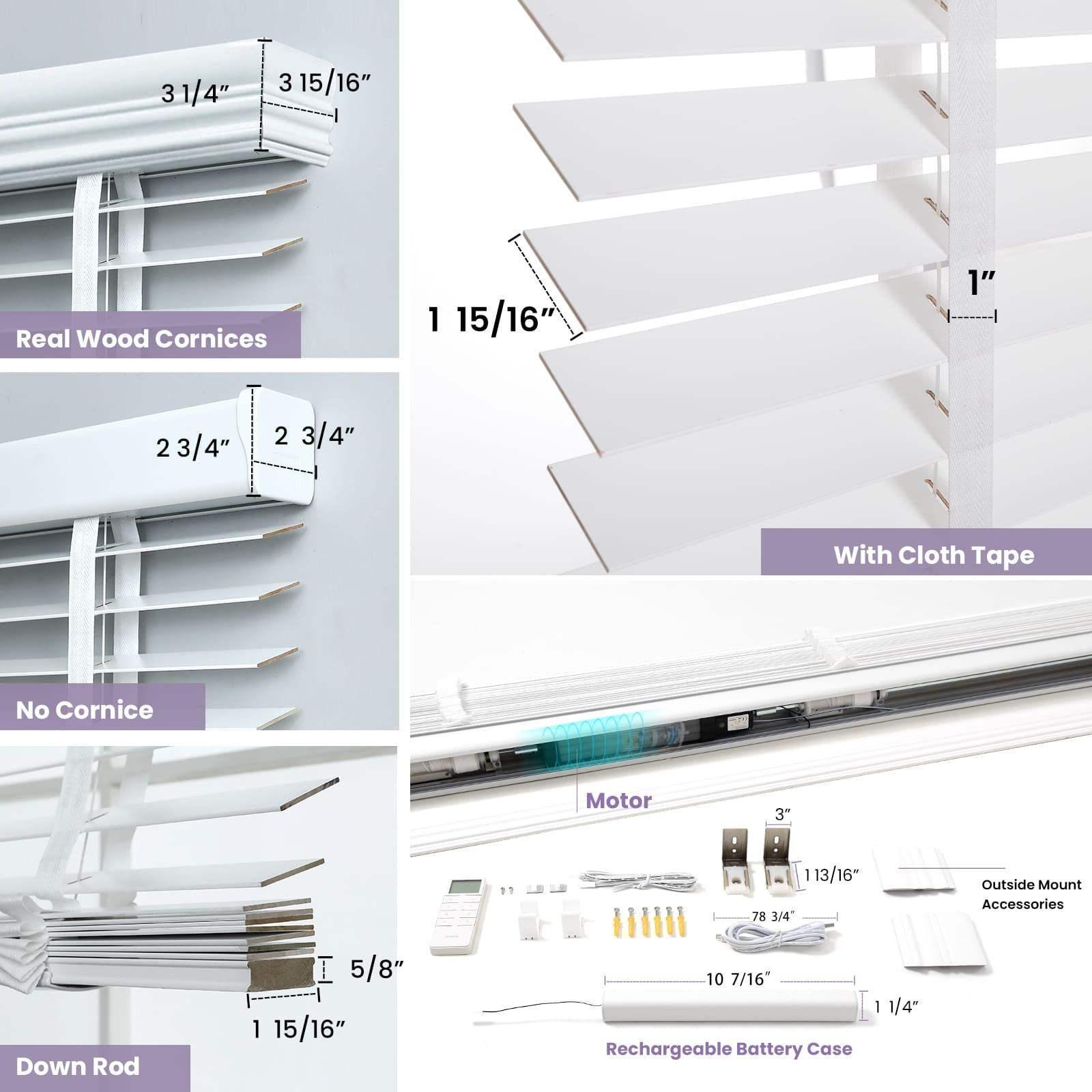 Graywind Electric Real Wooden Blinds |  Basswood White